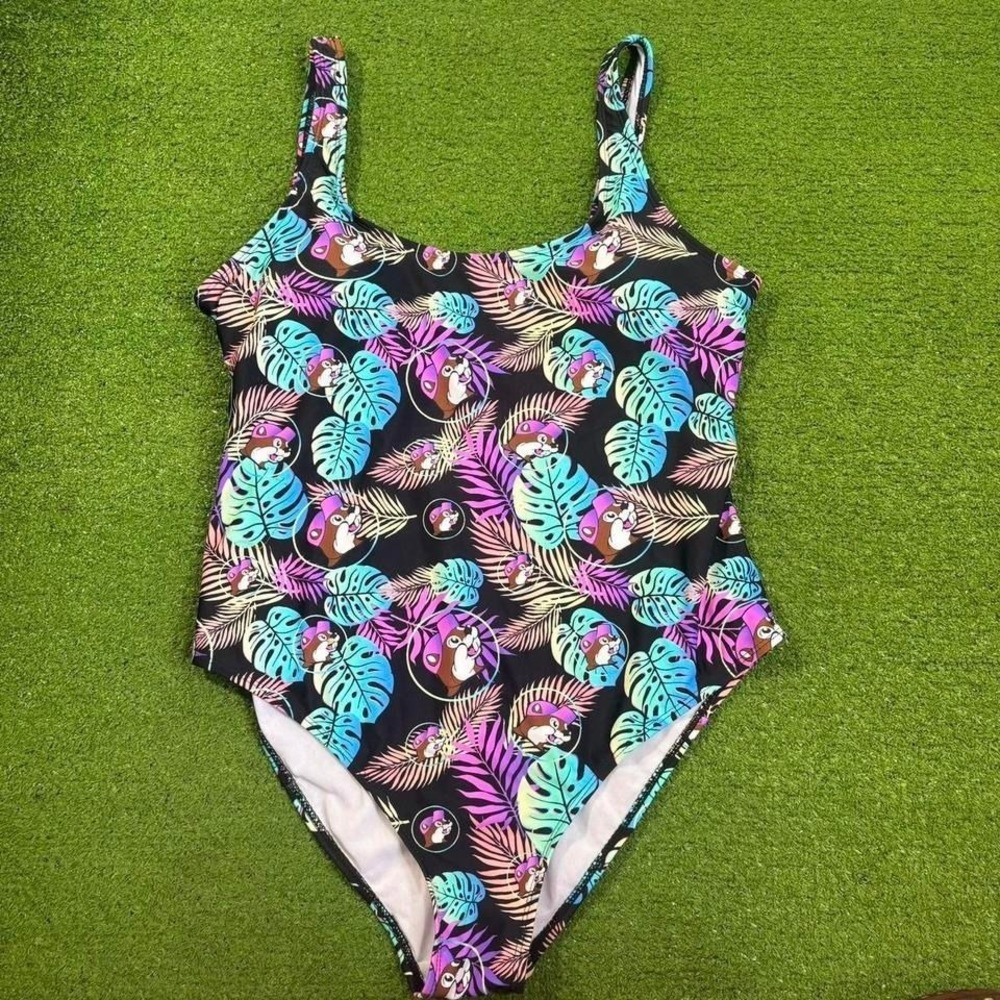 Buc-ee's Women's LG Paddedā Swimsuit One Piece Floral Monstera Vacation Swim